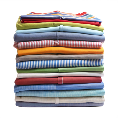 Stack Of Colorful Folded Clothes In Various Fabrics And Patterns Png